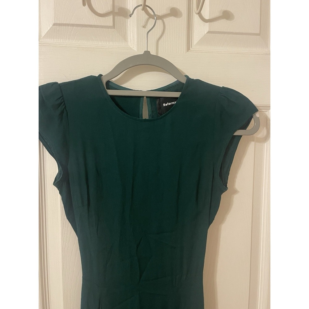 Reformation Gavin in Dark Green Cutout Back Side Slit Crepe Midi Dress  Size 0 - Picture 2 of 13